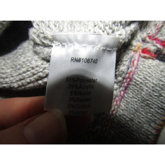 Natural Reflections Sherpa Lined Hooded Cardigan Sweater Gray Fair Isle L - Picture 5 of 7